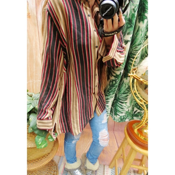 NEW Vintage autumn striped oversized button down 🍁 - Picture 3 of 6